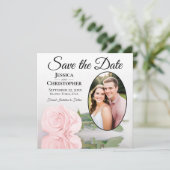 Elegant Blush Pink Rose met Oval Photo Weddenschap Save The Date (Staand voorkant)