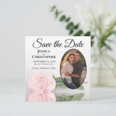 Elegant Blush Pink Rose met Oval Photo Weddenschap Save The Date (Staand voorkant)