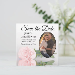 Elegant Blush Pink Rose met Oval Photo Weddenschap Save The Date