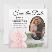 Elegant Blush Pink Rose met Oval Photo Weddenschap Save The Date (Voorkant)