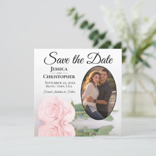 Elegant Blush Pink Rose met Oval Photo Weddenschap Save The Date