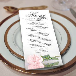 Elegant Blush Pink Rose met Reflectie Weddenschap Menu