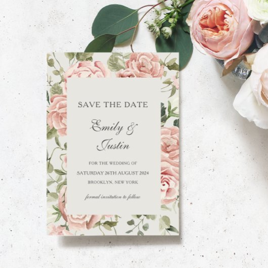 Elegant Blush Pink Rose Save the Date Wedding Invi Kaart