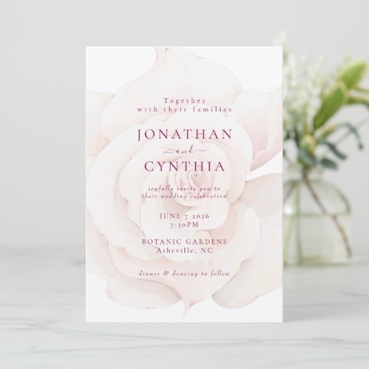Elegant Blush Pink Rose Waterverf Floral Wedding Kaart (Staand voorkant)
