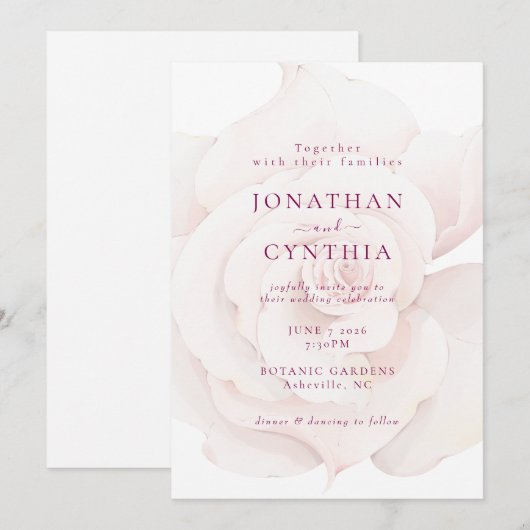 Elegant Blush Pink Rose Waterverf Floral Wedding Kaart (Voorkant / Achterkant)