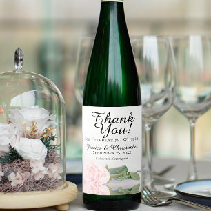 Elegant Blush Pink Rose Weddenschap Bedankt Wijn Etiket