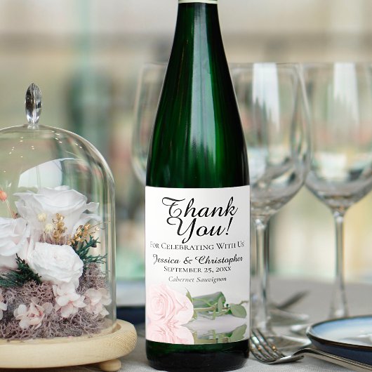 Elegant Blush Pink Rose Weddenschap Bedankt Wijn Etiket