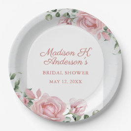 Elegant Blush Pink Roses Bridal Shower Papieren Bordje
