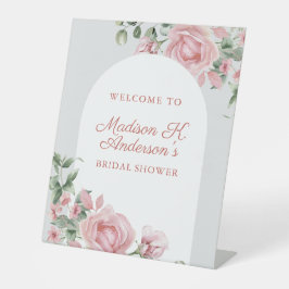 Elegant Blush Pink Roses Bridal Shower Reclamebord Met Voetstuk