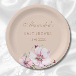 Elegant Blush Pink Roses Floral Baby shower Papieren Bordje