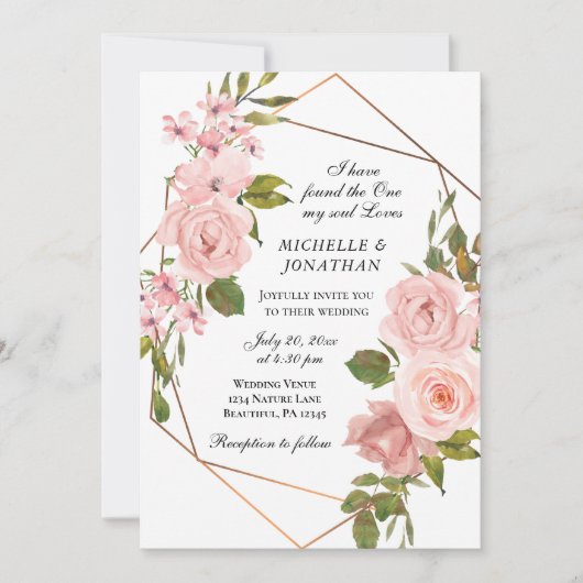 Elegant Blush Pink Roses Floral Christelijk bruilo Kaart (Voorkant)