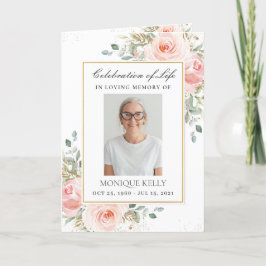Elegant Blush Pink Roses Floral Foto Funeral Programma