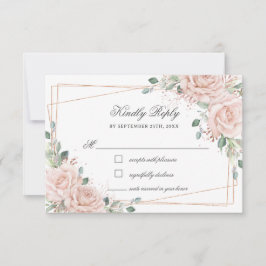 Elegant Blush Pink Roses Floral Rose Gold Wedding RSVP Kaartje
