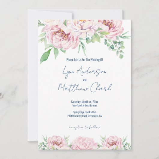 Elegant Blush Pink Roses Floral Wedding Kaart (Voorkant)