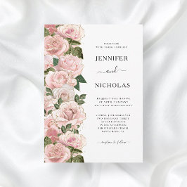 Elegant Blush Pink Roses Floral Wedding Kaart