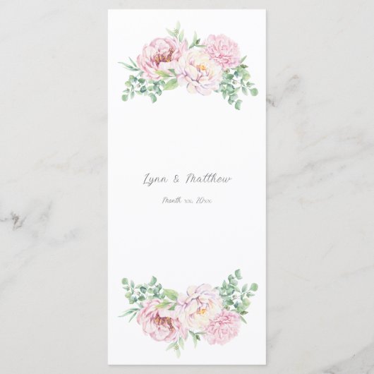 Elegant Blush Pink Roses Floral Wedding Menu (Achterkant)