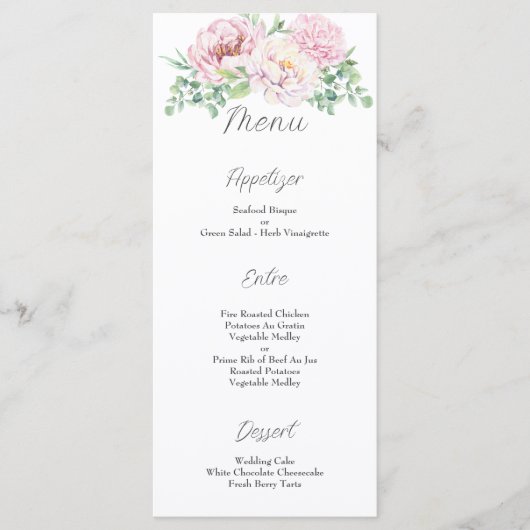 Elegant Blush Pink Roses Floral Wedding Menu (Voorkant)