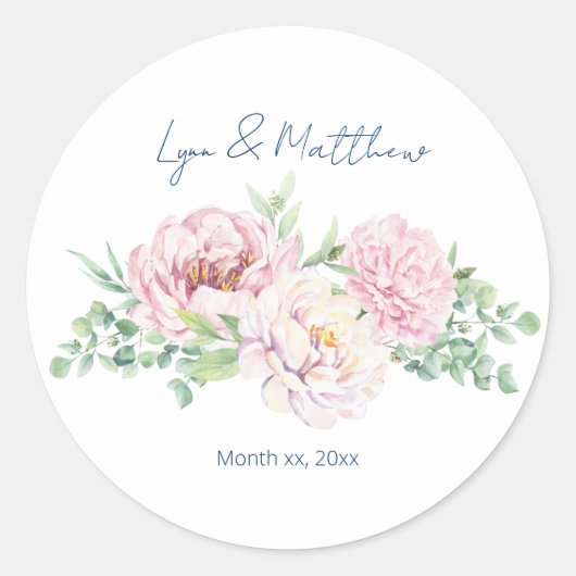 Elegant Blush Pink Roses Floral Wedding Ronde Sticker (Voorkant)
