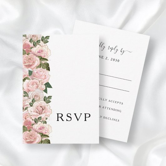 Elegant Blush Pink Roses Floral Wedding RSVP Kaartje