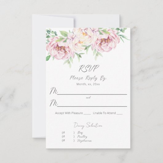 Elegant Blush Pink Roses Floral Wedding RSVP Kaartje (Voorkant)