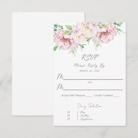 Elegant Blush Pink Roses Floral Wedding RSVP Kaartje (Voorkant / Achterkant)