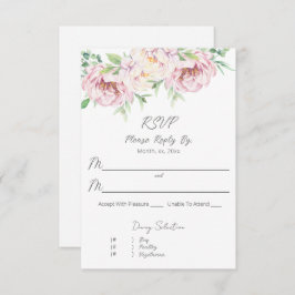 Elegant Blush Pink Roses Floral Wedding RSVP Kaartje