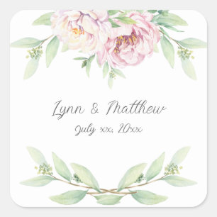 Elegant Blush Pink Roses Floral Wedding Vierkante Sticker