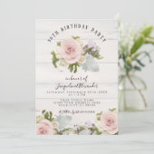 Elegant Blush Pink Roses Greenery Birthday Party Kaart (Staand voorkant)