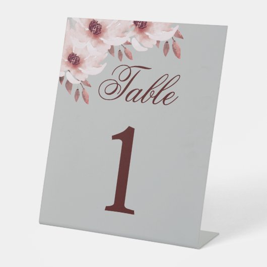Elegant Blush Pink Rust Waterverf Floral Table Nu Reclamebord Met Voetstuk (Voorkant)
