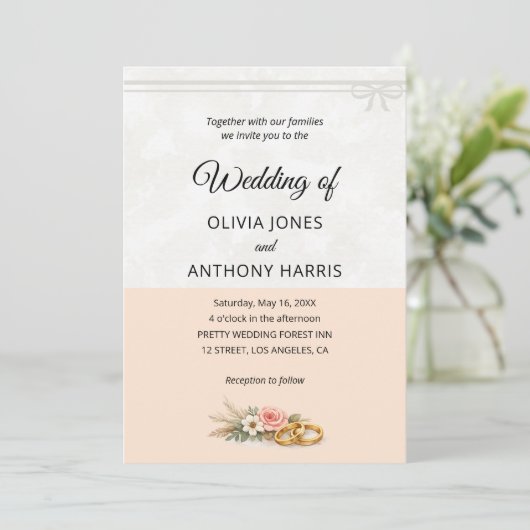 Elegant Blush Pink Rustic Floral Romantic Wedding  Kaart (Staand voorkant)