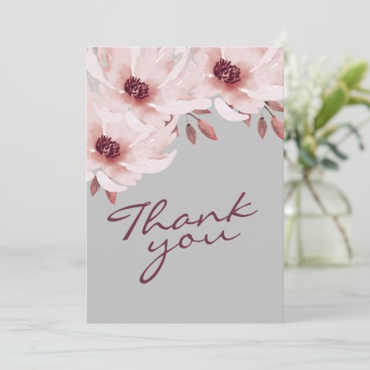 Elegant Blush Pink Rusty Waterverf Floral foto Bedankkaart (Staand voorkant)
