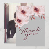 Elegant Blush Pink Rusty Waterverf Floral foto Bedankkaart (Voorkant / Achterkant)
