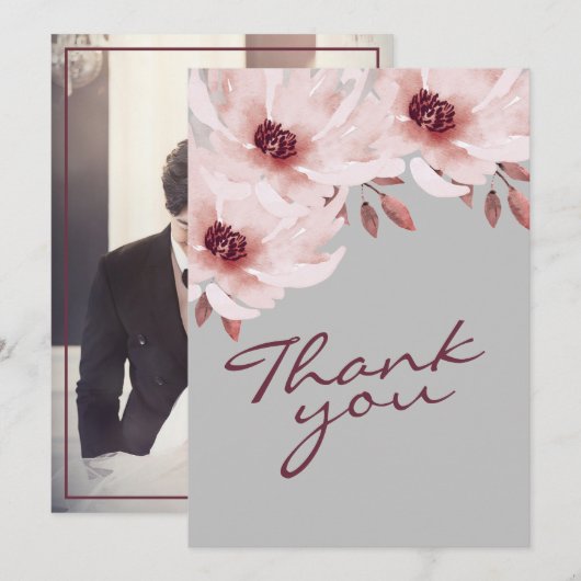 Elegant Blush Pink Rusty Waterverf Floral foto Bedankkaart (Voorkant / Achterkant)