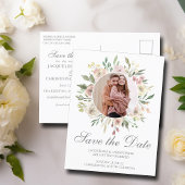 Elegant Blush Pink Sage Floral Foto Save the Date Briefkaart