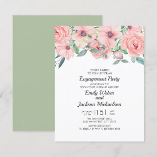 Elegant Blush Pink Sage Green Floral Verloving Kaart