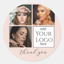 Elegant Blush Pink Script 3 Photo Logo Makeup  Ronde Sticker