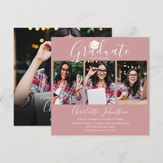 Elegant Blush Pink Script 4 Fotogradatie Partij Kaart (Voorkant / Achterkant)