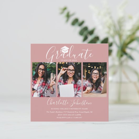 Elegant Blush Pink Script 4 Fotogradatie Partij Kaart (Staand voorkant)