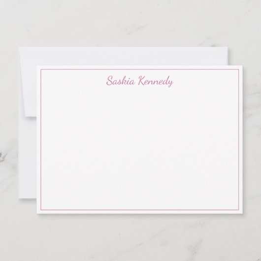 Elegant Blush Pink Script Border Aangepast Notitiekaartje (Voorkant)