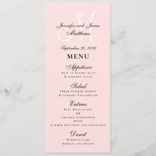 Elegant Blush Pink Script Monogram Weddenschap Menu