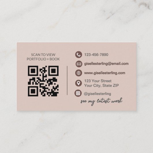 Elegant Blush Pink Script QR-code Visitekaartje (Achterkant)