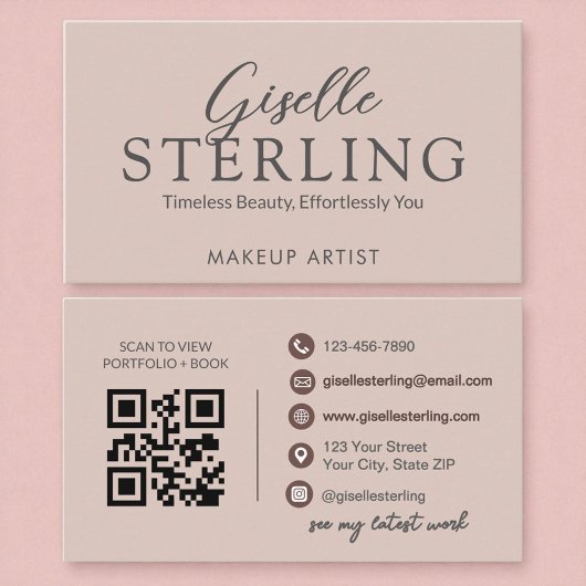 Elegant Blush Pink Script QR-code Visitekaartje