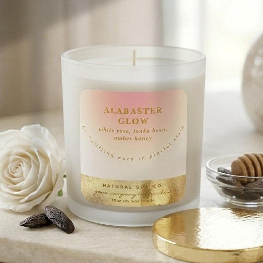 Elegant Blush Pink Shiny Gold Ombre Candle Label