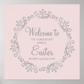 Elegant Blush Pink Silver Easter Brunch Egg Hunt Poster (Voorkant)