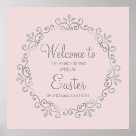 Elegant Blush Pink Silver Easter Brunch Egg Hunt Poster