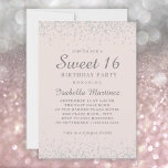 Elegant Blush Pink Silver Glitter Sweet 16 Kaart<br><div class="desc">Sweet 16 verjaardagsfeestuitnodiging met mousserende zilverglitter op een zachte, wazige roze achtergrond. De roze achtergrondkleur van deze uitnodiging is aanpasbaar met Zazzle's gebruiksvriendelijke ontwerpgereedschap, dus wat uw partijkleurenthema ook is, u kunt deze aan uw kleuren aanpassen. Neem contact met ons op voor hulp bij aanpassingen of voor het aanvragen van...</div>