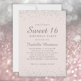 Elegant Blush Pink Silver Glitter Sweet 16 Kaart