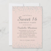 Elegant Blush Pink Silver Glitter Sweet 16 Kaart (Voorkant)