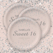Elegant Blush Pink Silver Glitter Sweet 16 Name Papieren Bordje