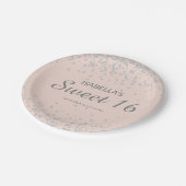 Elegant Blush Pink Silver Glitter Sweet 16 Name Papieren Bordje (Gekanteld)